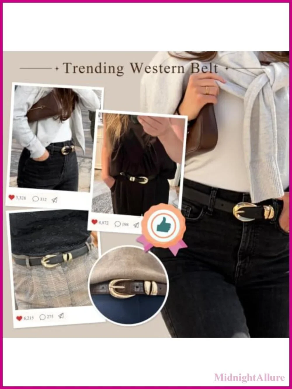 Faux Leather Belt with Gold Buckle for Women Adjustable Jeans Dress